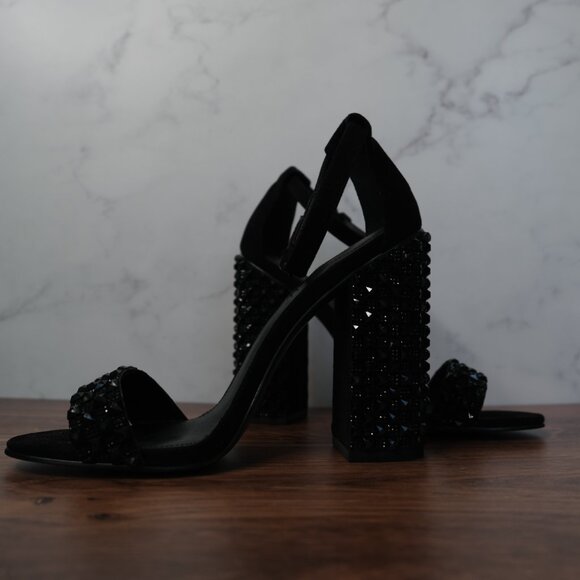 ZARA Woman Black Embellished Block Heels – Size 38 (US 7.5) - Picture 2 of 6